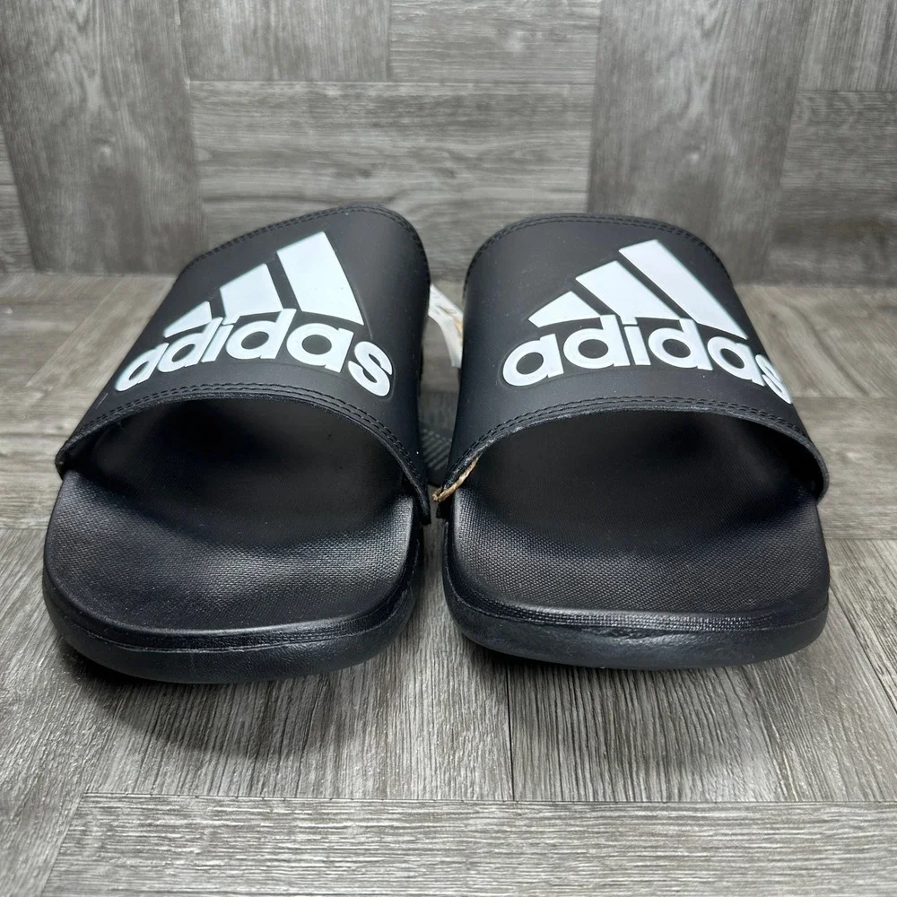 Adidas Adilette Comfort Slides Mens 12 Black White Athletic Casual NEW GY1945